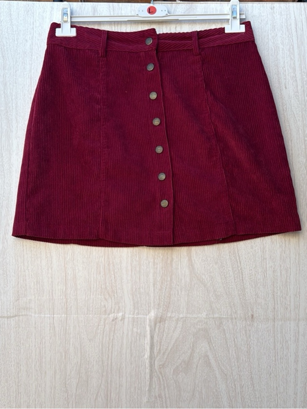 Button-Front Burgundy Corduroy Mini Skirt